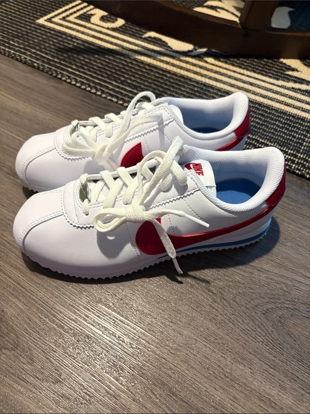 NWOT Nike Cortez White Sneakers with Red Swoosh - Size Youth 4